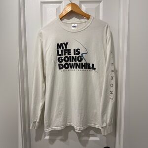 Ski Vermont White Long Sleeve Graphic Tee Medium Mens